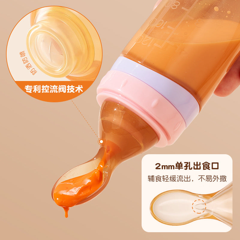English card baby rice paste bottle extrusion feeding spoon silicone rice paste spoon baby complementary food feeding rice paste bottle