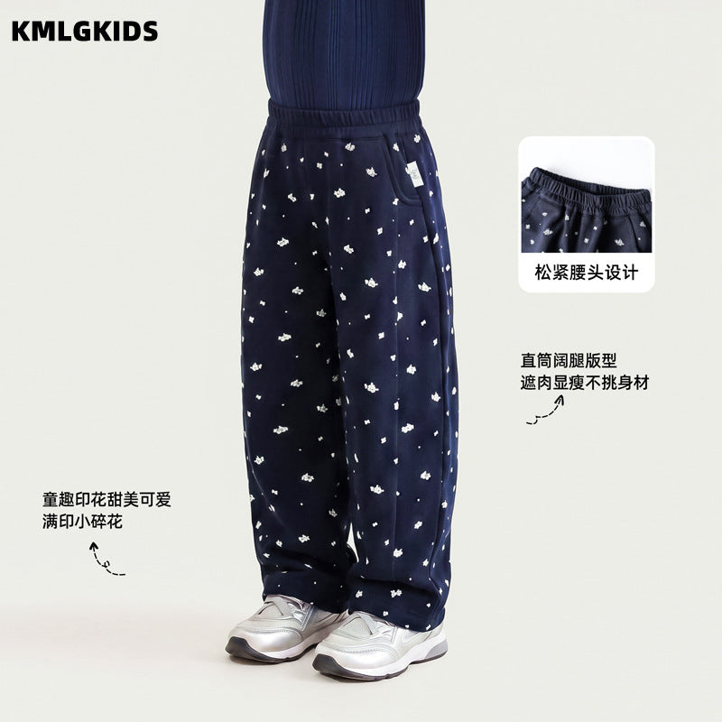 Girls'  autumn new arrival: all-over floral print embroidered straight-leg comfortable casual pants