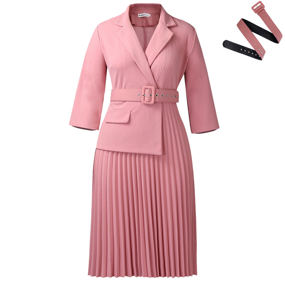 D592  independent station fashion cross-border women's clothing autumn and winter women's suit collar elegant pleated skirt african dress