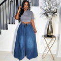 European and american style loose fit jeans - new women's casual streetwear wide leg pants with elastic waistband for  cross-border e-commerce