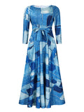 Amazon women's spring  new fashionable elegant printed tie-waist maxi dress - plus size available for export