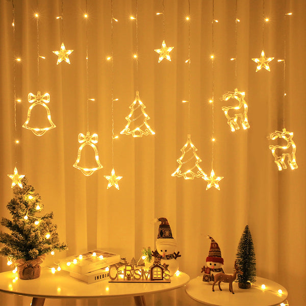 LED lights, curtain lights, Christmas light strings, holiday room decoration, stars, deer bells, Christmas trees, curtain lights strings