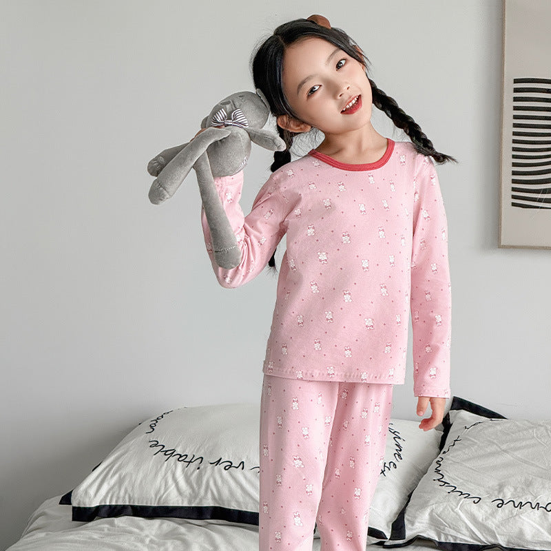 Kids type a autumn clothes and long trousers boys pure cottonintimatessuit girl lycra cotton home clothes pajamas pure cottoncomfortable