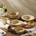 Retro stoneware ceramic tableware restaurant hotel stylish thread western food steak plate for home high-looking deep plate soup plate
