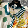 Frenchniche stylecontrast colorpatchwork style puff sleevesloose large hemlongsense of design polka dotdress dress