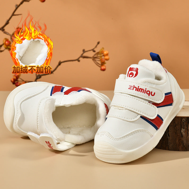Baby cotton shoes for boys, ages 0-1 to 1-3 years, kids' winter fleece-lined thickened infant shoes, soft sole prewalker shoes for baby girls