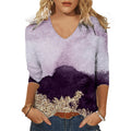 2025 cross-border amazon women's casual printed v-neck 3/4 sleeve t-shirt top - in stock