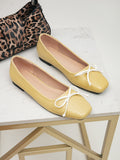 Trendy niche women's flats, 2026 spring/summer new collection, woven bow square-toe low-heeled pumps