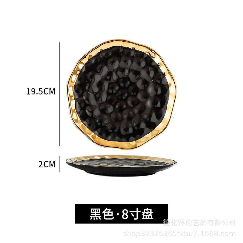 New arrival high-end gold-plated edge western steak plate matte ceramic bowl plate set combination large hat bowl wholesale