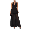 european and american cross-border women's fashion: chic v-neck sleeveless halter backless top with high-waisted mesh midi skirt set