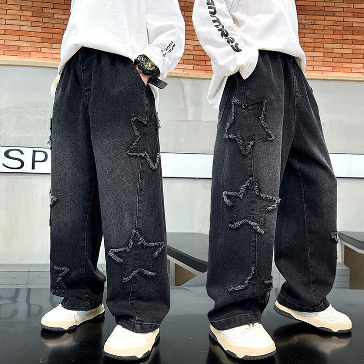Boys' jeans: new retro straight-leg, versatile wide-leg pants - trendy american-style loose fit long trousers for spring and autumn. stylish and cool