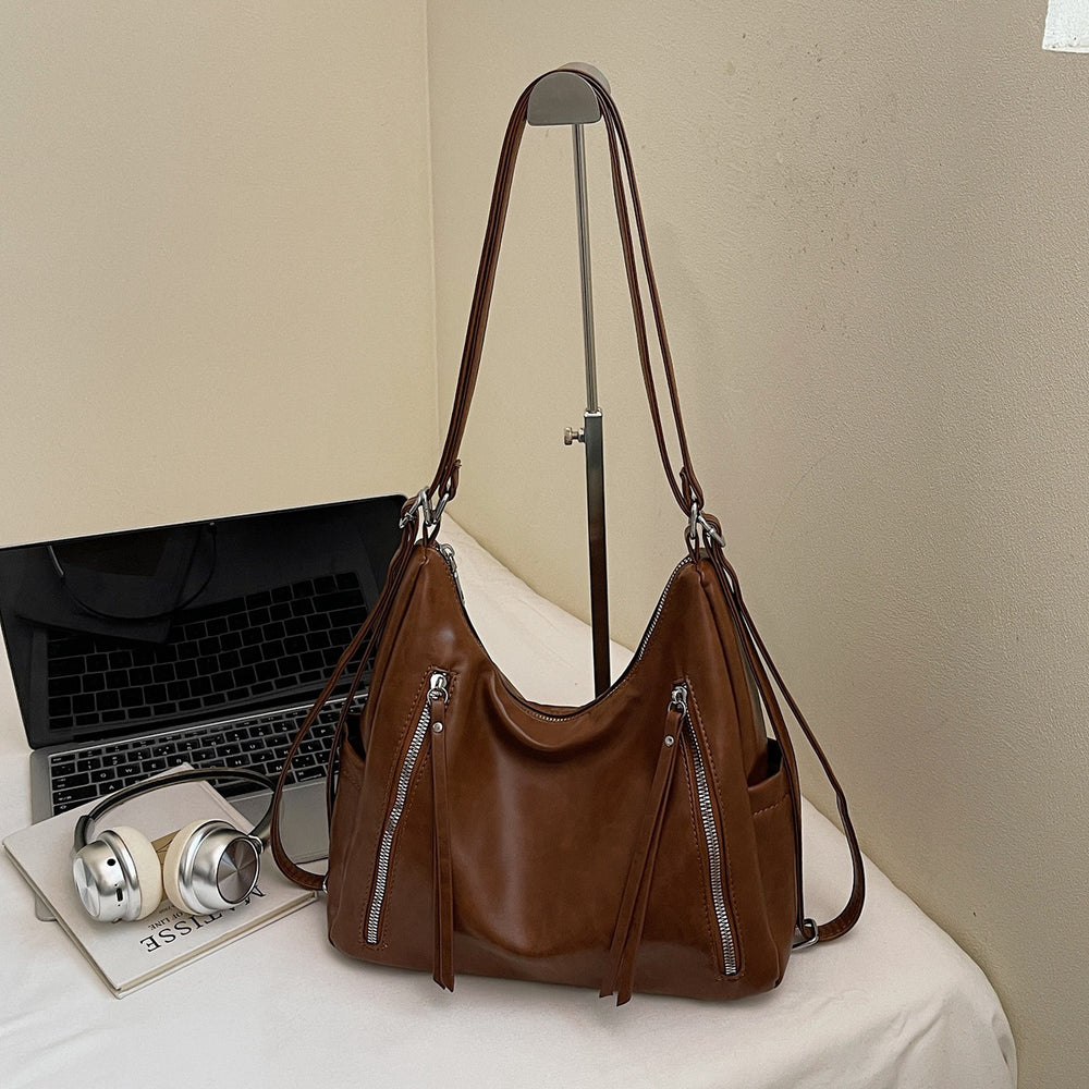 2025 new autumn/winter korean style minimalist commuter tote bag - oil wax leather, large capacity, shoulder bag, crossbody bag, premium backpack