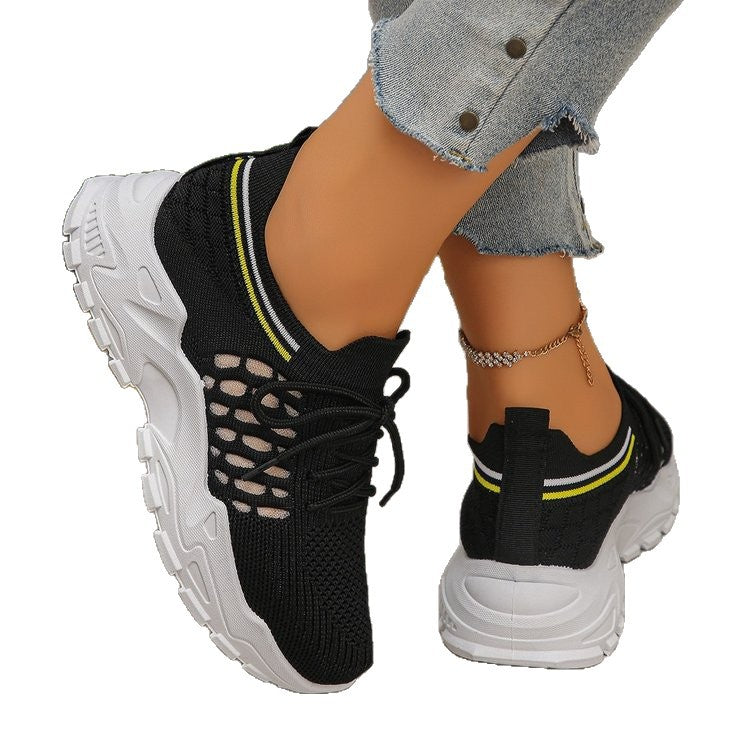 autumn new plus size chunky platform flyknit sneakers for women, export/cross-border trade, sizes 36-43. rush orders accepted. half size increments available