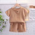Kids' short-sleeve set: boys' summer cotton linen breathable cross-border southeast asian children's clothing wholesale korean style casual - in stock