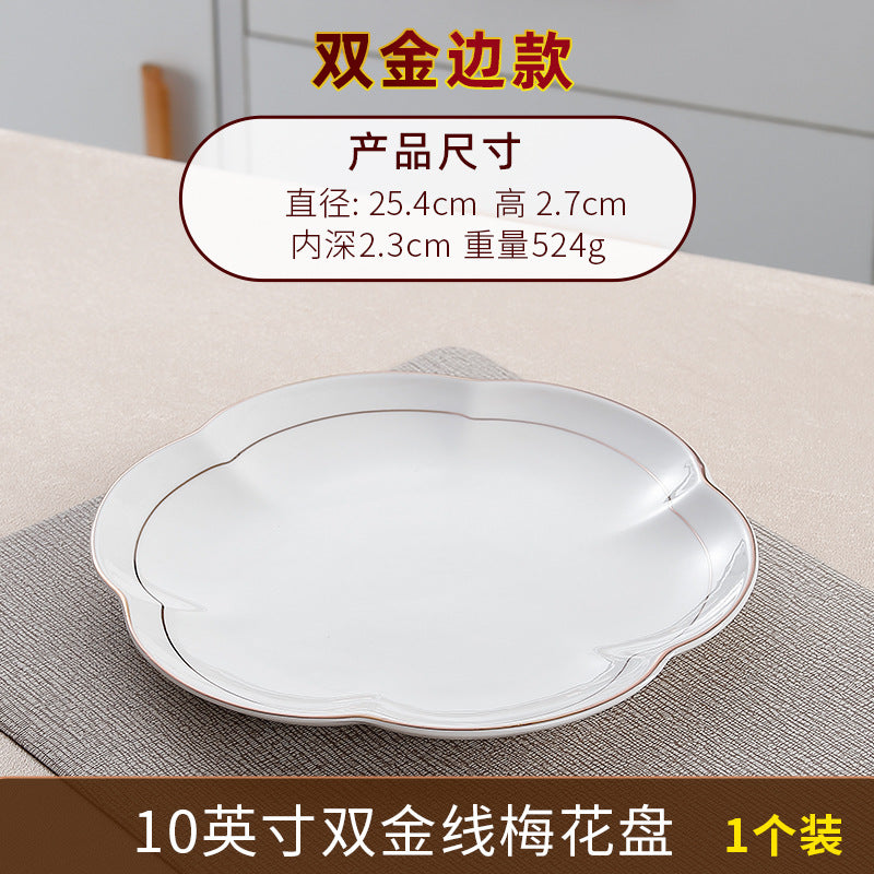 Wholesale gold-rimmed petal vegetable plate plum blossom plate for home ceramic dinner plate fish plate classy commercial cold dish plate
