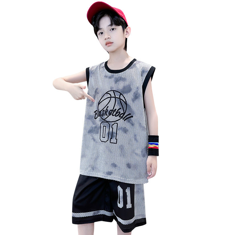 Boys' basketball outfit set - quick-dry sleeveless tank top & shorts - summer sports jersey for boys (sizes for mid-to-large children)