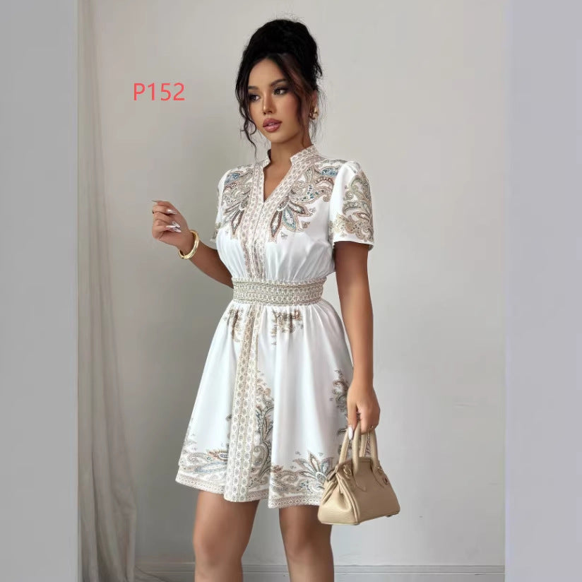 cross-border  european and american women's v-neck lace patchwork dress