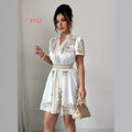cross-border  european and american women's v-neck lace patchwork dress