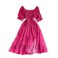 2024 summer new french chic sweet square neck puff sleeve a-line dress with cinched waist and slit – slimming and flattering