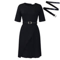 D567export women's clothing fashionpure colorfashioneleganthalf length sleeve high waist pleated work clothinghigh waist cross-border dress