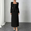 fashionsummernew arrival square collar waist suit long sleeves topspleated long skirtelegant two pieces