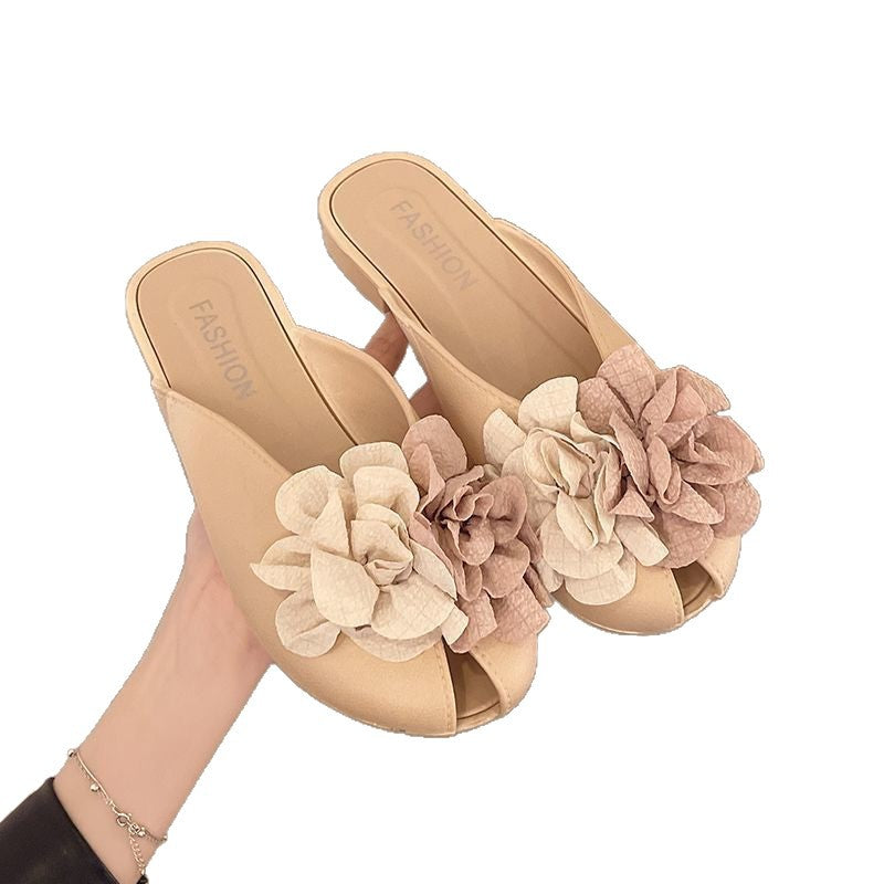 Baotou half slippers for women outwear2025 spring and summer new arrivalfashion flower fairy style with skirt flats sandals