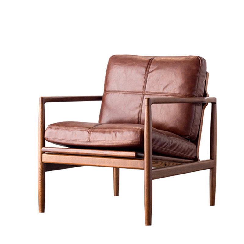 Scandinavian solid wood leather hank chair italian normcore sofa living room chair balcony lazy down single sofa chair