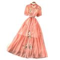 Elegant bubble sleeve floral embroidered dress - korean style, cinched waist, a-line silhouette, soft & chic, perfect for work