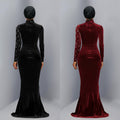 C7616 cross-border   fashion women's elegant velvet rhinestone dress