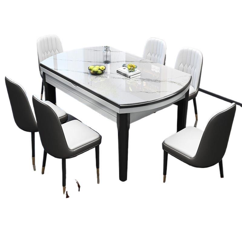 Rock slab dining table and chair combination modern casualaccessible luxury dining table for home dining table small apartment telescopic foldable round table