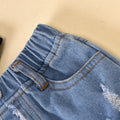 Aliexpress best selling children's clothing mesh patchwork solid color clothes ripped raw edge jeans children's suit cross-border exclusive supply