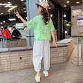 Girls' summer outfit set : stylish and trendy two-piece set for mid-to-large children - lightweight short-sleeve top and shorts for summer