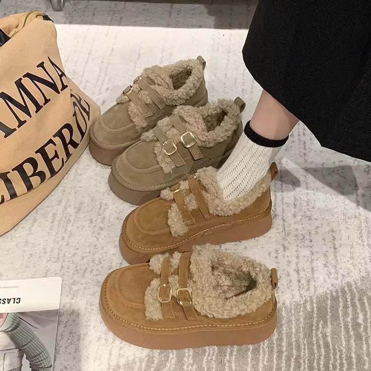 Thick sole cotton shoes for women winter outwear2025new arrivalfashion lazy one-leg snow cotton shoes retrofleece-lined birkenstock shoes