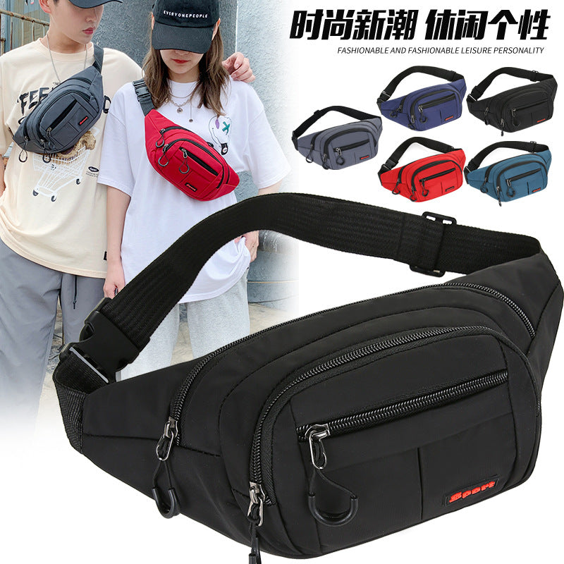 Cross-border large-capacity sports shoulder bag, new anti-theft running fanny pack, multi-functional mobile phone Oxford cloth messenger bag