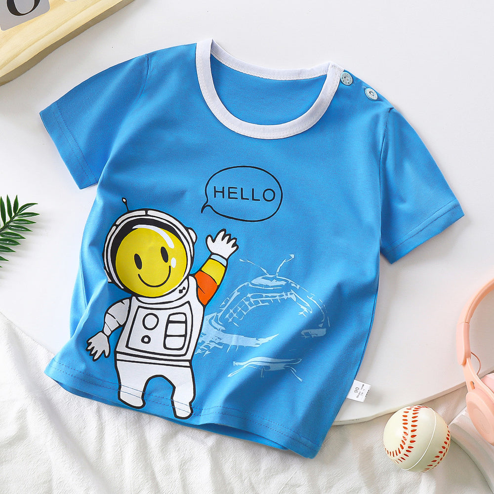 Kids' short-sleeve pure cotton summer new arrivals : boys' t-shirts, baby cartoon girls' short-sleeve korean style tops, children's clothing
