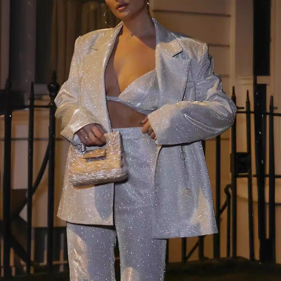 export hot seller: european and american ins style trendy casual suit set - blazer, underwear, and dress pants (3-piece set)