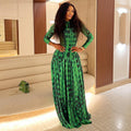 European and american style ins cross-border retro elegant women's clothing pleated large swing a-line skirt high collar long sleeves printed waist dress