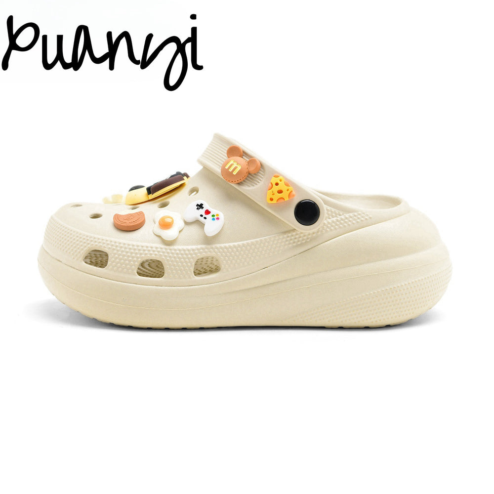 Bone white bouquet puff shoes flower clogs thick sole 6cmclassystereo spring and summer new arrival beach shoes outwear