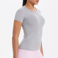 fashion seamless knittingpure color breathable tight short sleeve t-shirt sports running fitness yoga clothes tops women
