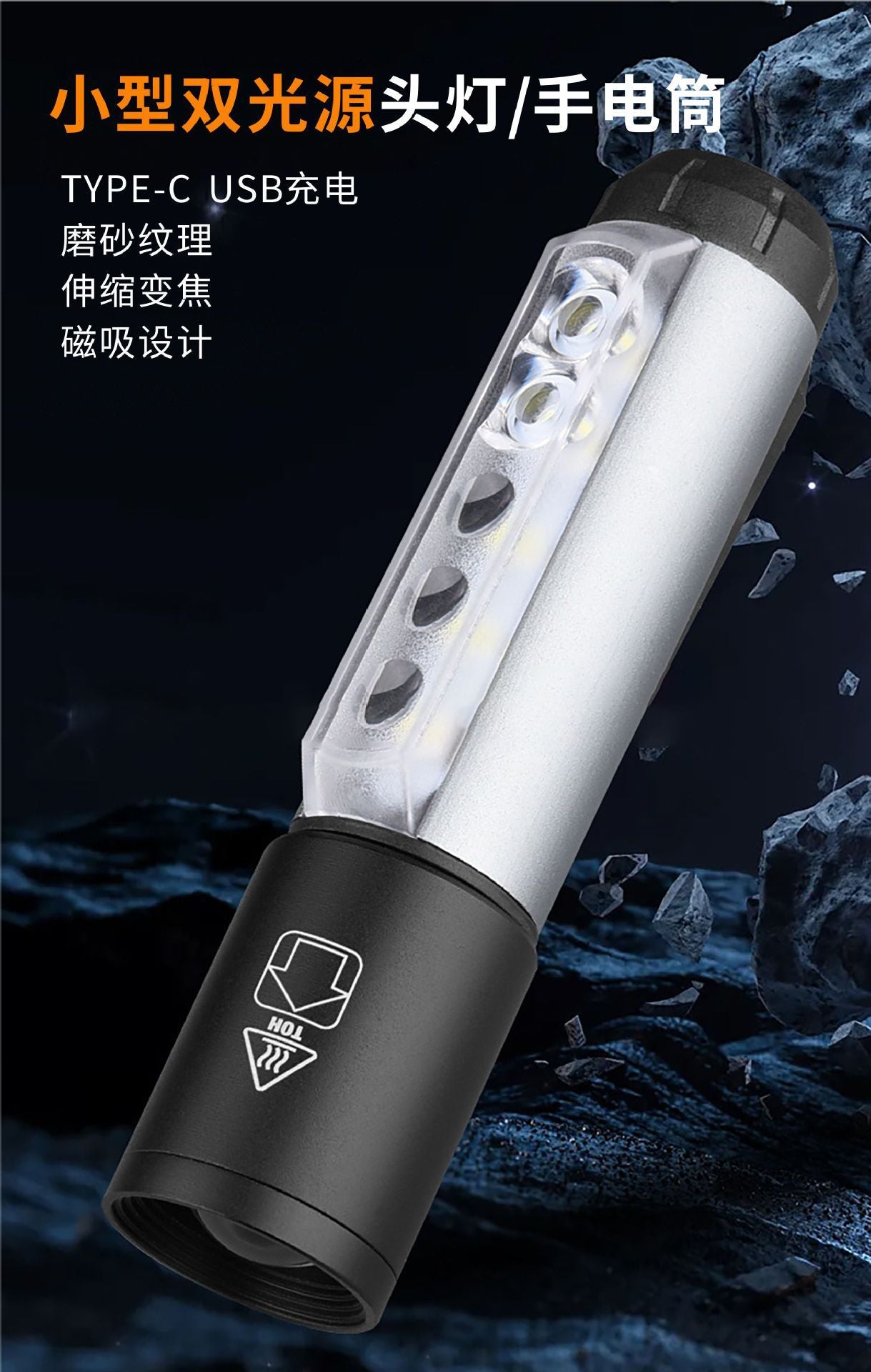 Cross-border new multi-light LED flashlight USB charging with magnetic work light Outdoor portable LED headlight