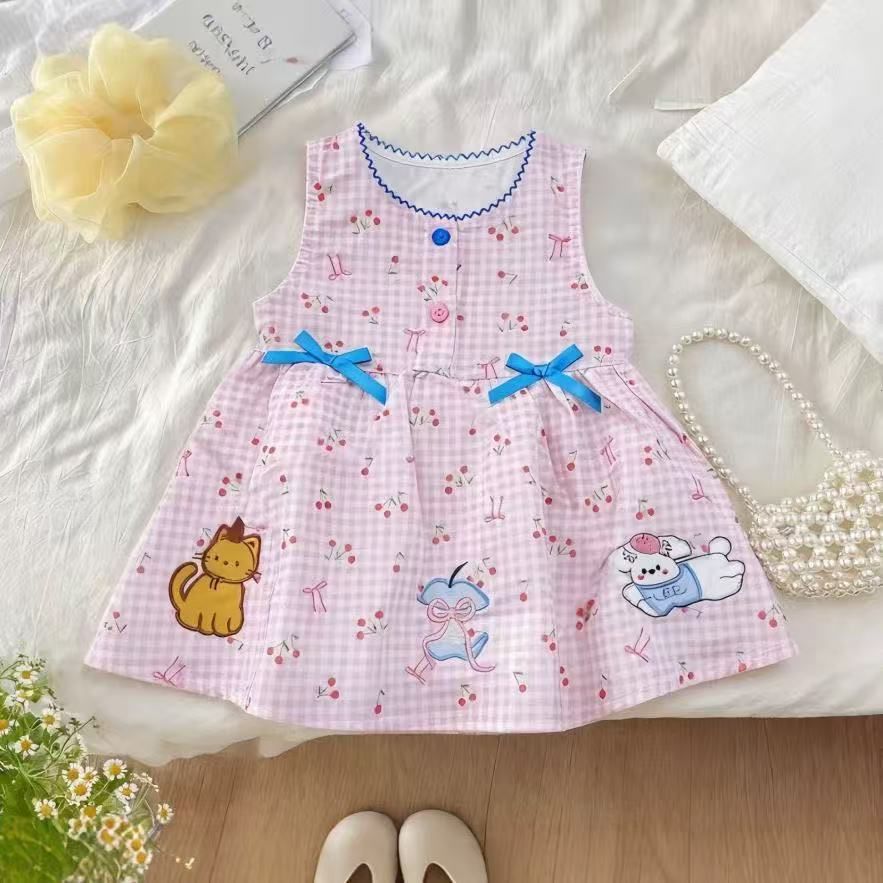 Summer new arrivals: stylish and trendy cartoon tank dress for baby girls - casual summer outfit