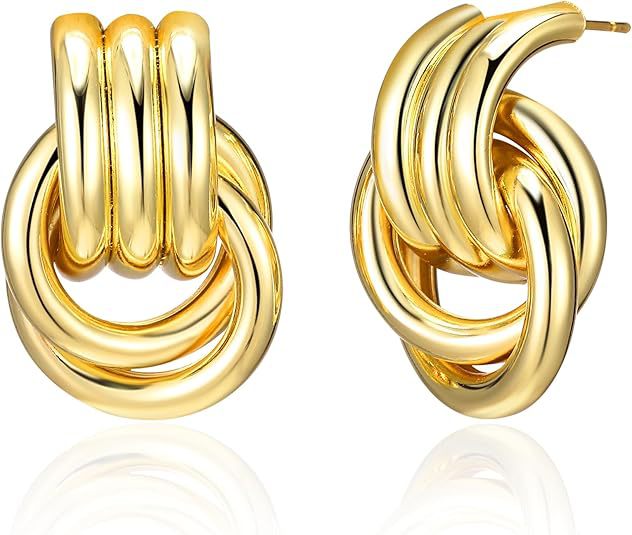 fashion style golden circle geometric twisted multi-layered twist earrings niche style design fashionable and versatile earrings