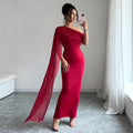Amazon cross-border women's fashion: european and american style one-shoulder evening gown, long dress with cape sleeves, slim-fit bodycon, slit hem, socialite dress