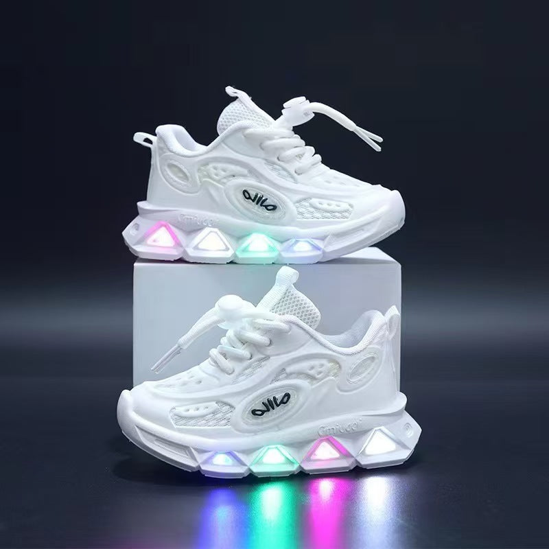 Autumn children's light-up shoes: boys' and girls' glowing sneakers, kids' mesh shoes, non-slip soft sole flashing athletic casual shoes