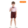 New children's clothing wholesale: boys' pink short-sleeve shirt & overalls set - perfect for children's day, birthdays, performances, and special occasions