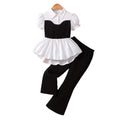 Exportsummergirlsuitshirt waist vest patchwork lace hem fake two-piece kidspantstwo-piece set