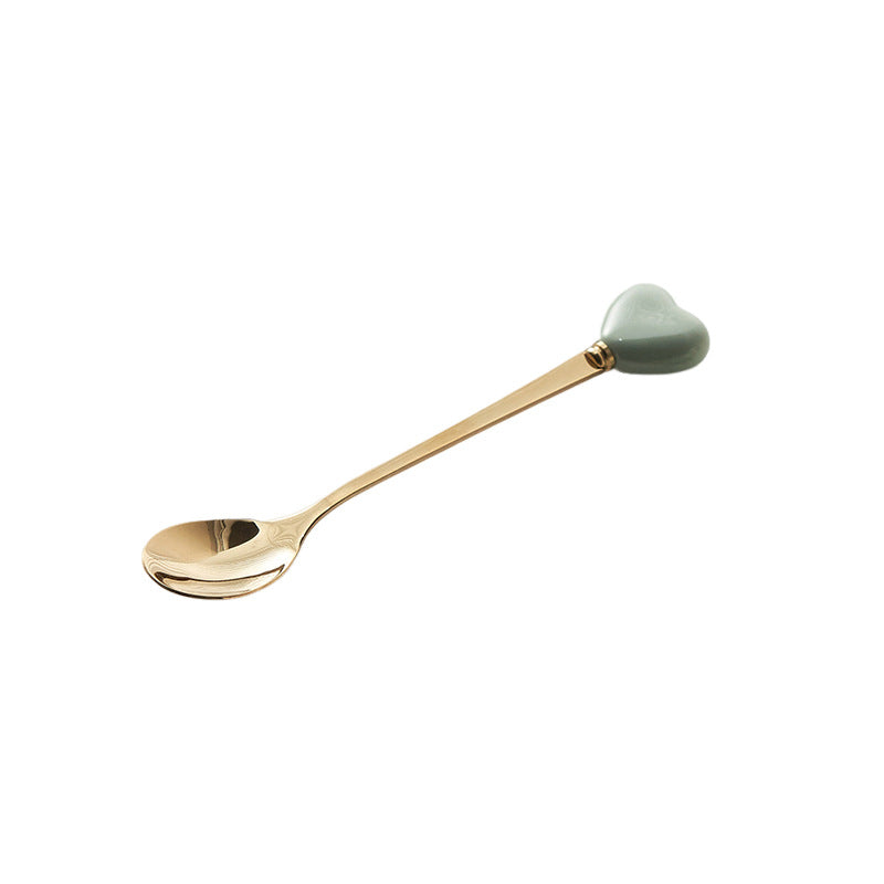 Luxury ceramic spoon stainless steel coffee spoon afternoon tea cake dessert spoon cross-border high-value small fork soup spoon