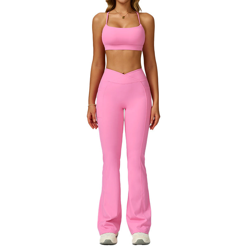 nude yoga suit cut out beautiful back yoga suit women's high waist belly wrap tight running fitness suit 2030