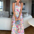 European and american autumn new arrivals: sweet & spicy vacation-ready slim-fit digital print cami dress with lace trim and flowy skirt - premium quality