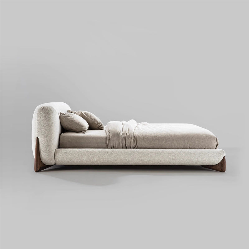 Factory direct: wabi-sabi style double bed - large size tatami bed for master bedroom - minimalist soft backrest lambswool fabric bed